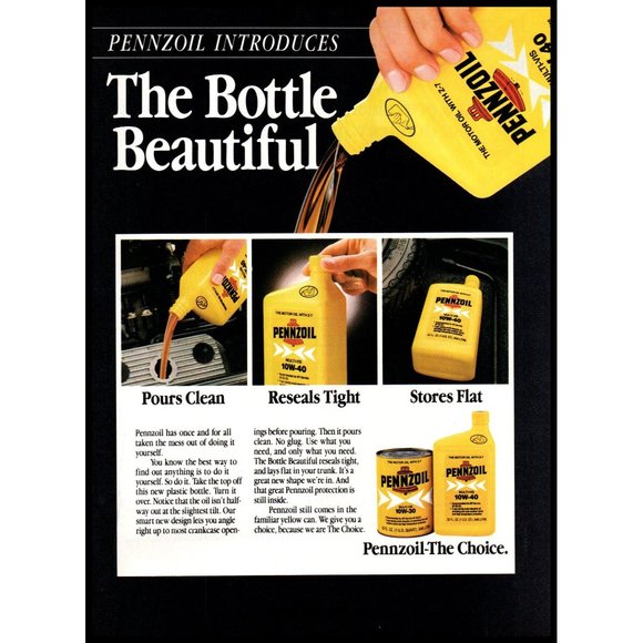 1985 Pennzoil Motor Oil Vintage Print Ad Yellow Bottle Man Cave Wall Art Photo - Picture 1 of 1